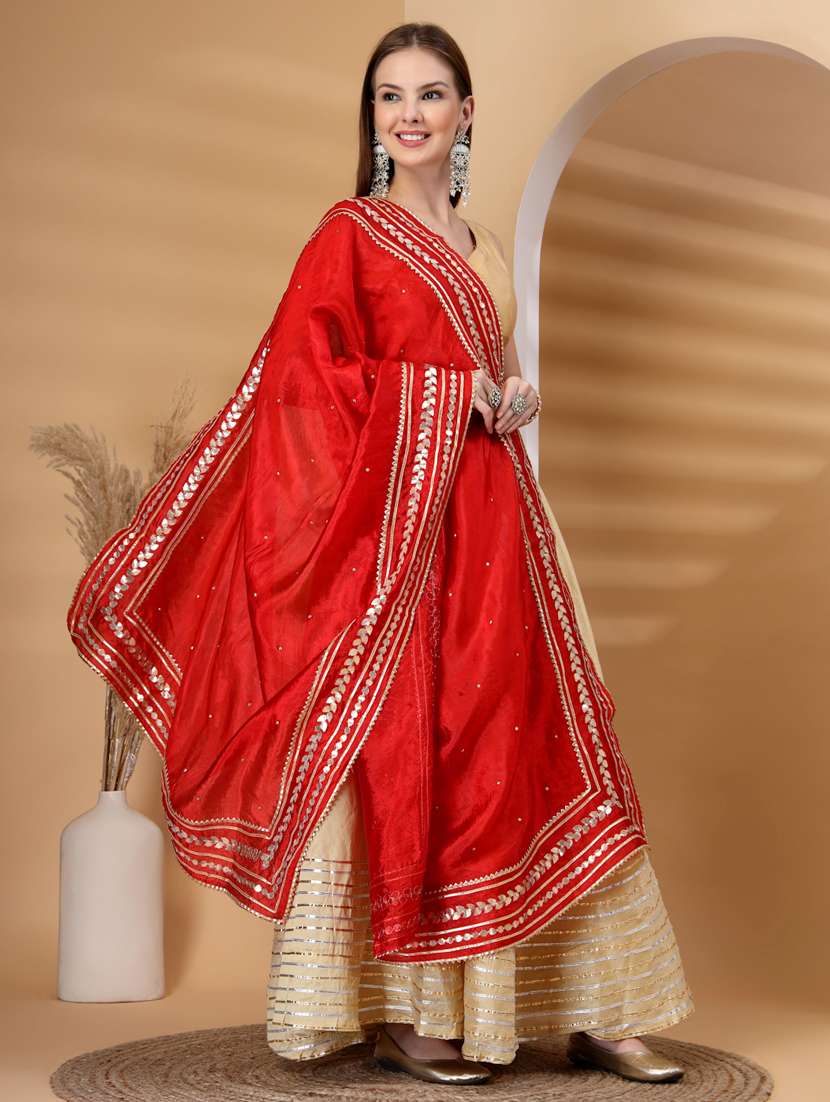 women solid with work gota work dupatta - 22219874 -  Standard Image - 2