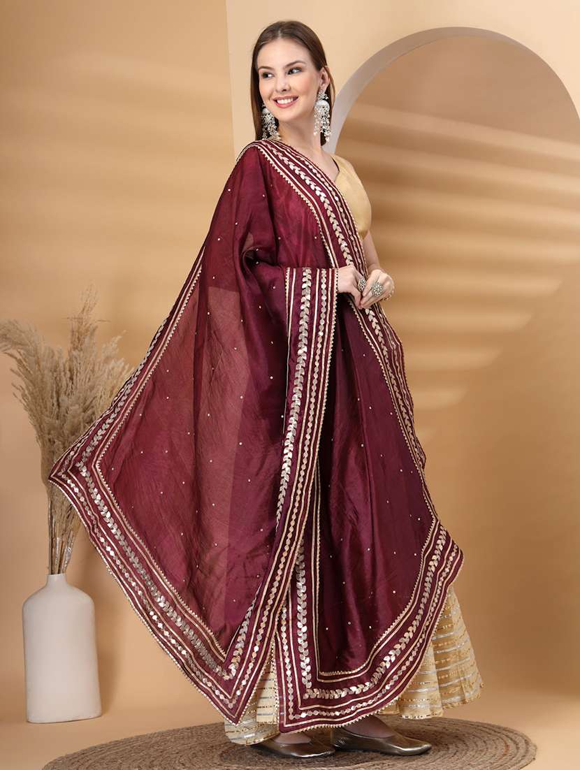 women solid with work gota work dupatta - 22219877 -  Standard Image - 2