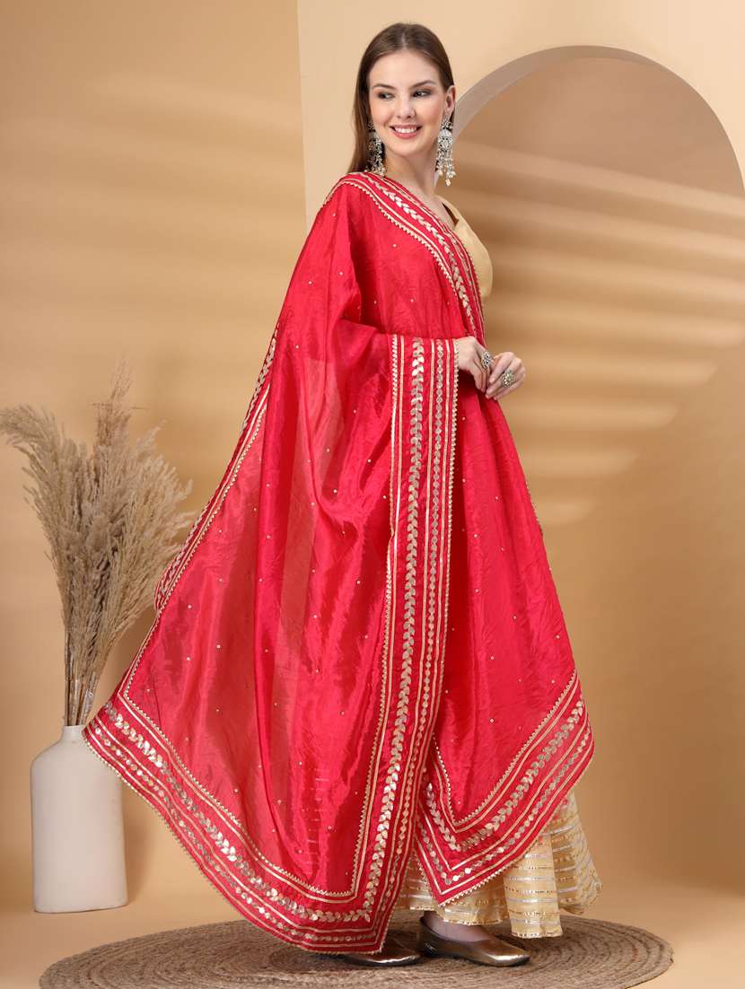 women solid with work gota work dupatta - 22219879 -  Standard Image - 2