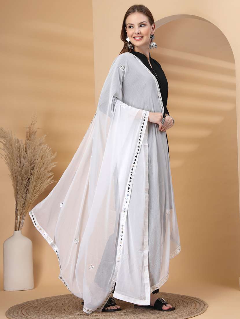 women solid with work mirror work dupatta - 22219880 -  Standard Image - 2