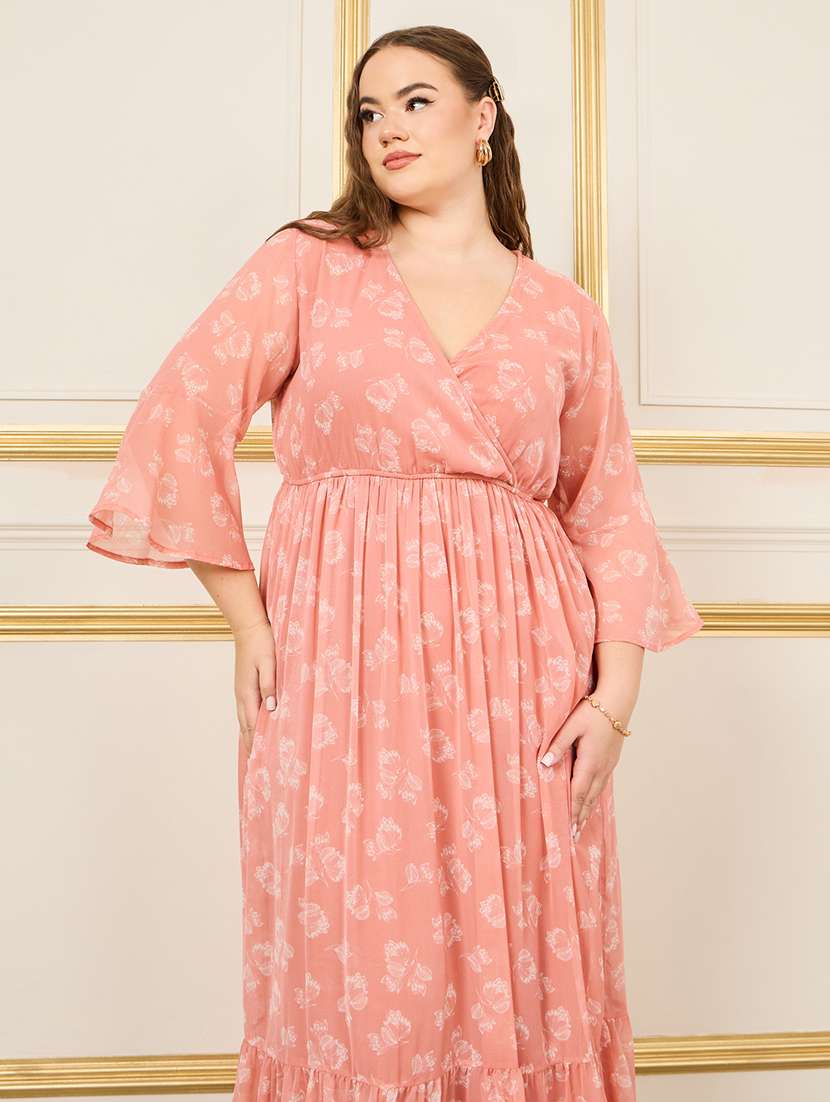 women printed bell sleeve tiered dress - 22219906 -  Standard Image - 2