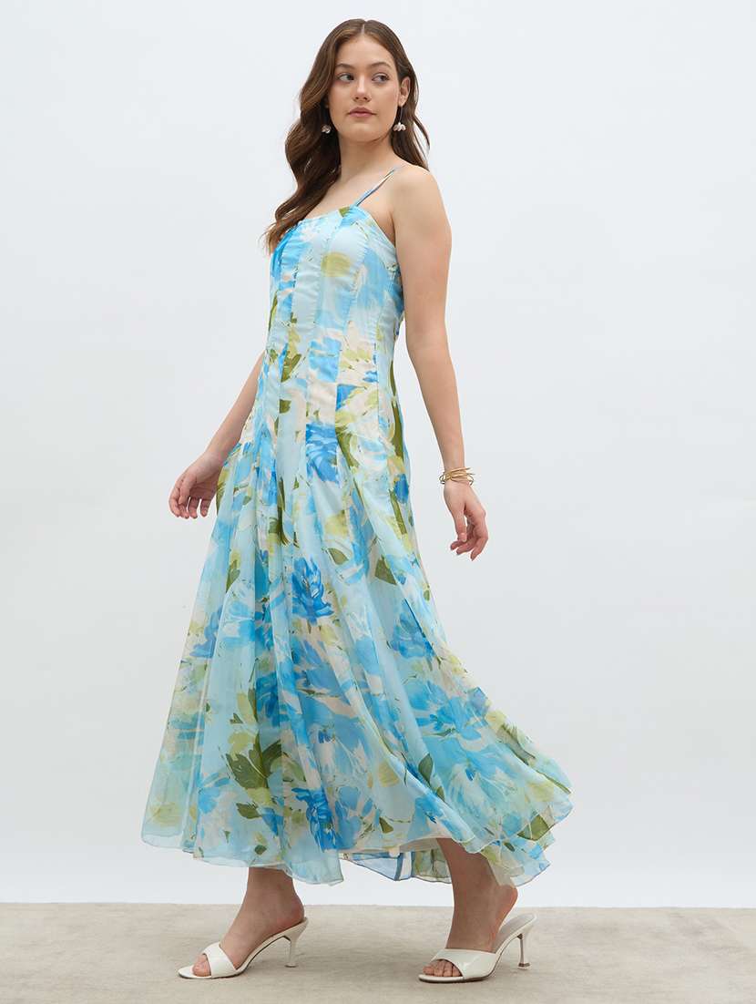 women printed shoulder strap fit & flare dress - 22219908 -  Standard Image - 2