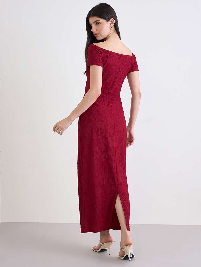women solid off shoulder sheath dress - 22219917 -  Standard Image - 2