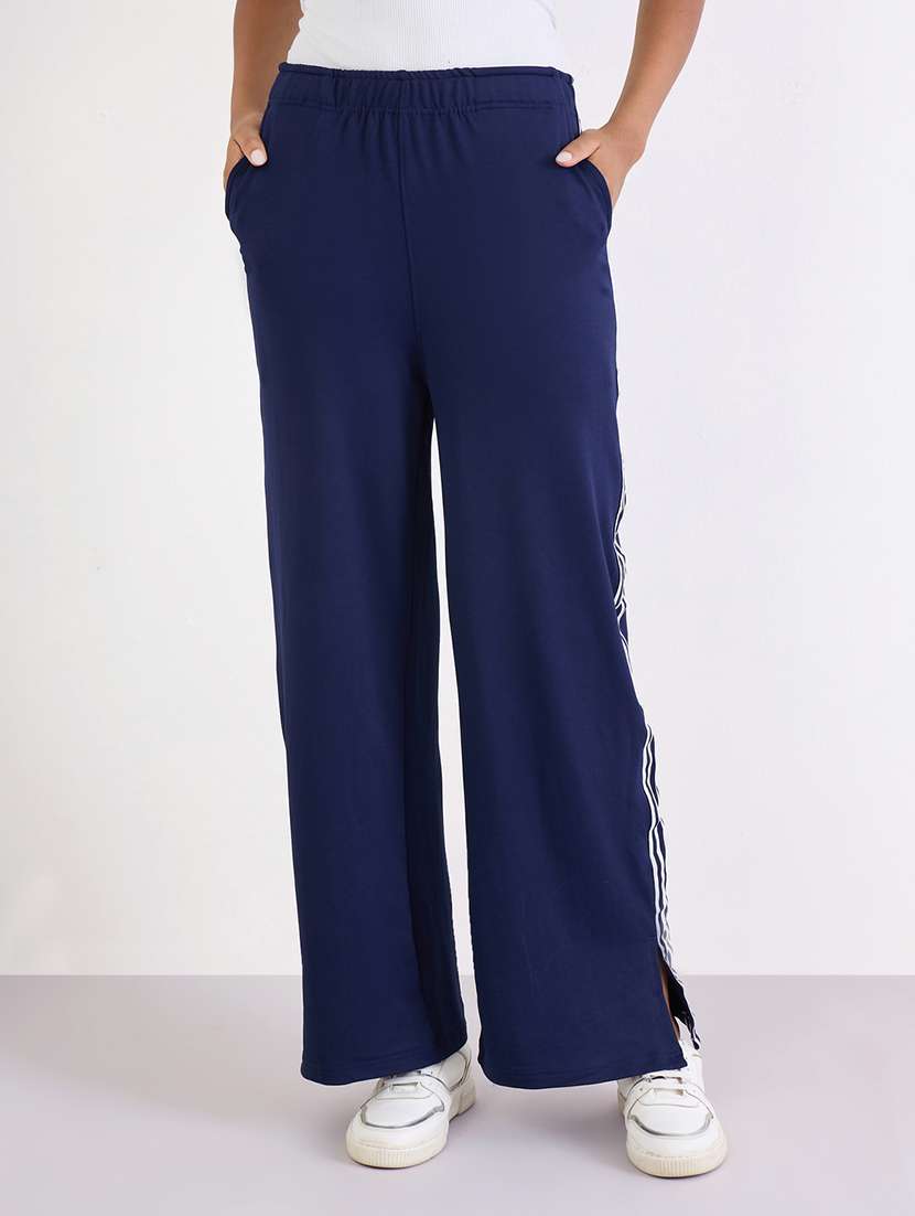 women solid high rise relaxed fit track pant