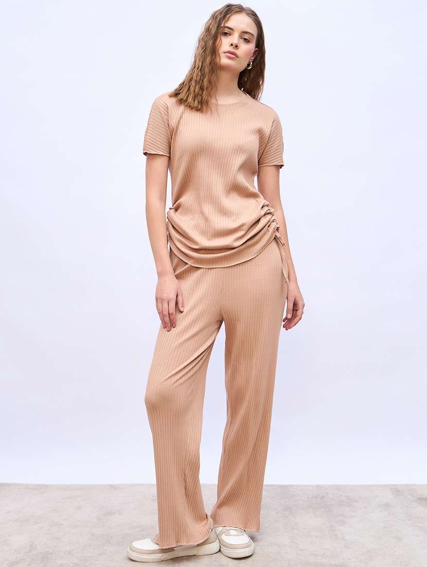 women solid t-shirt and trouser co-ord set - 22219932 -  Standard Image - 2