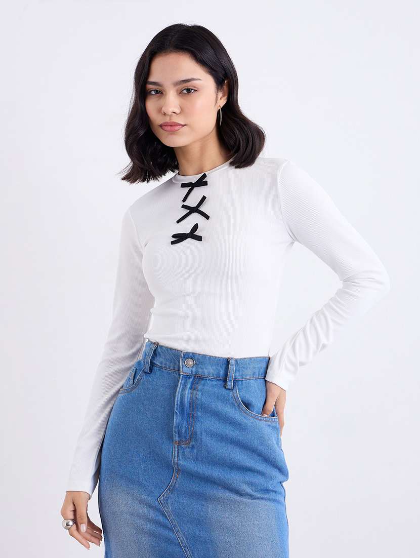 women solid long sleeve straight top - 22219949 -  Standard Image - 2