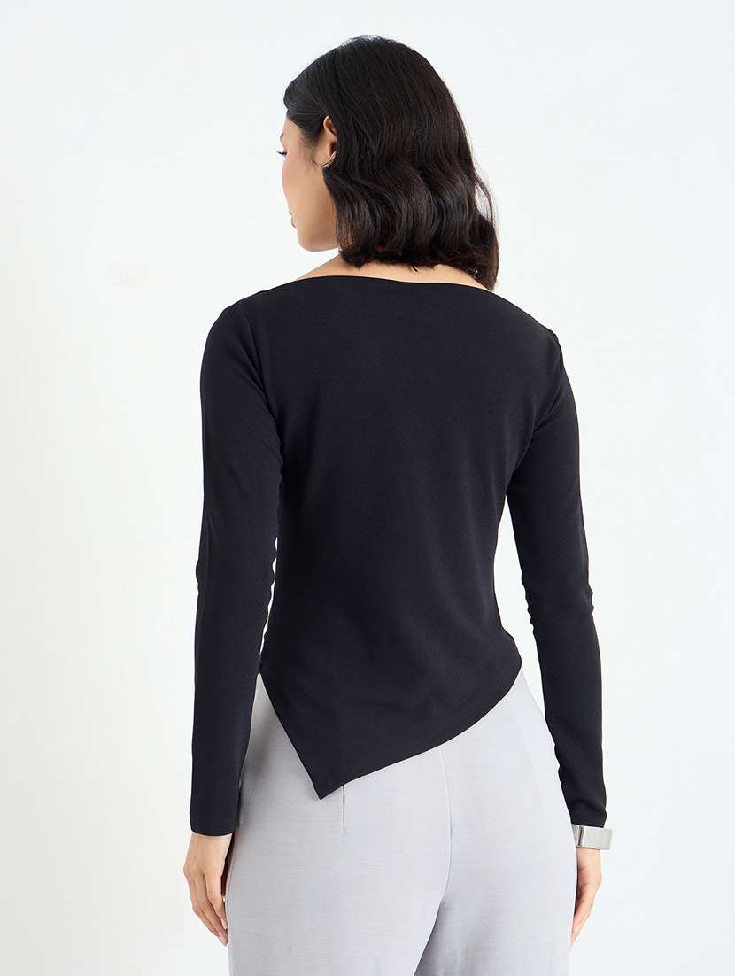 women solid long sleeve asymmteric top - 22219950 -  Standard Image - 2