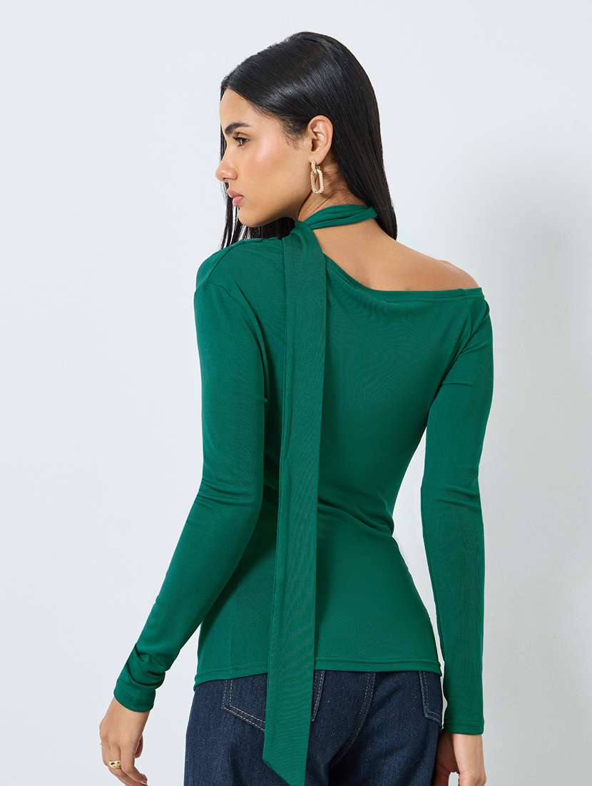 women solid asymmetric neck long sleeve top - 22219954 -  Standard Image - 2