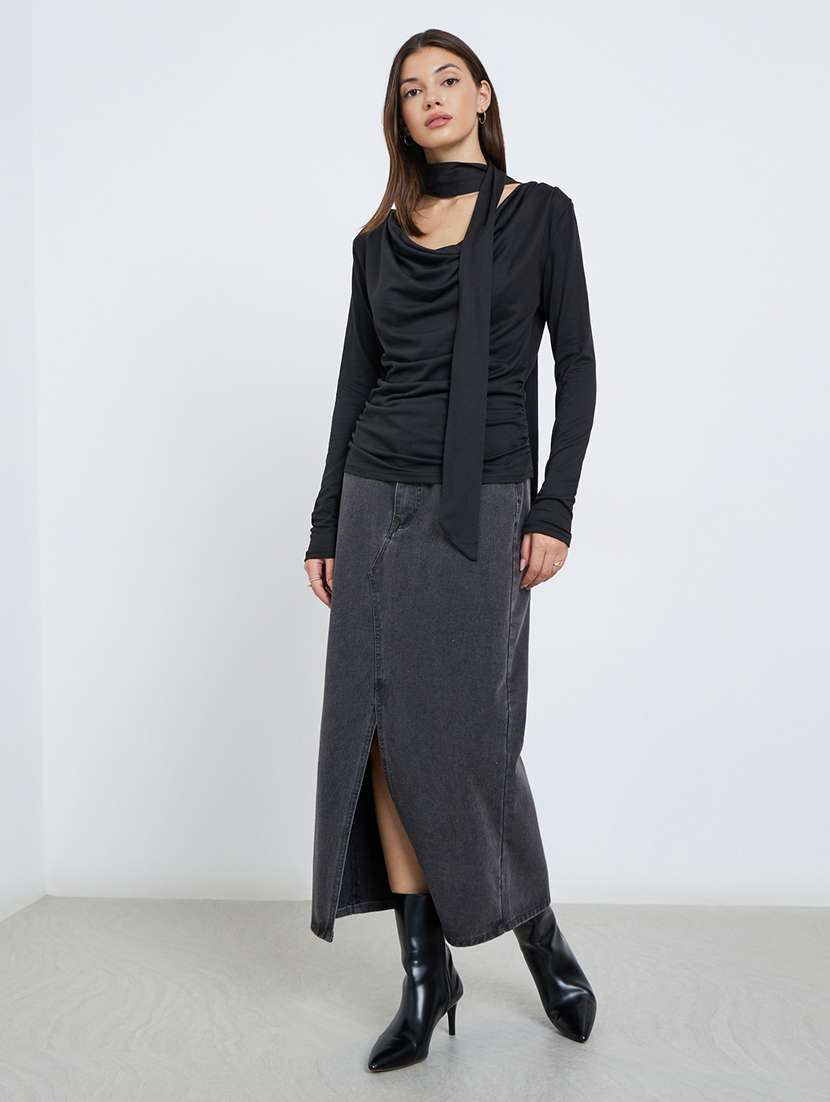 women solid long sleeve cowl neck straight top - 22219958 -  Standard Image - 2