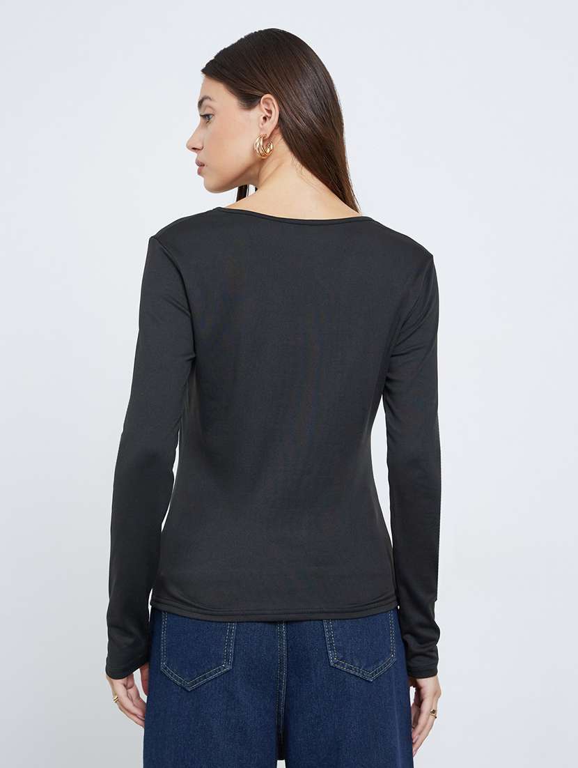 women solid long sleeve straight top - 22219959 -  Standard Image - 2