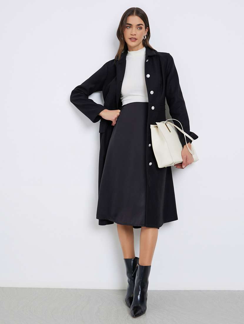 women solid long sleeve trench coat