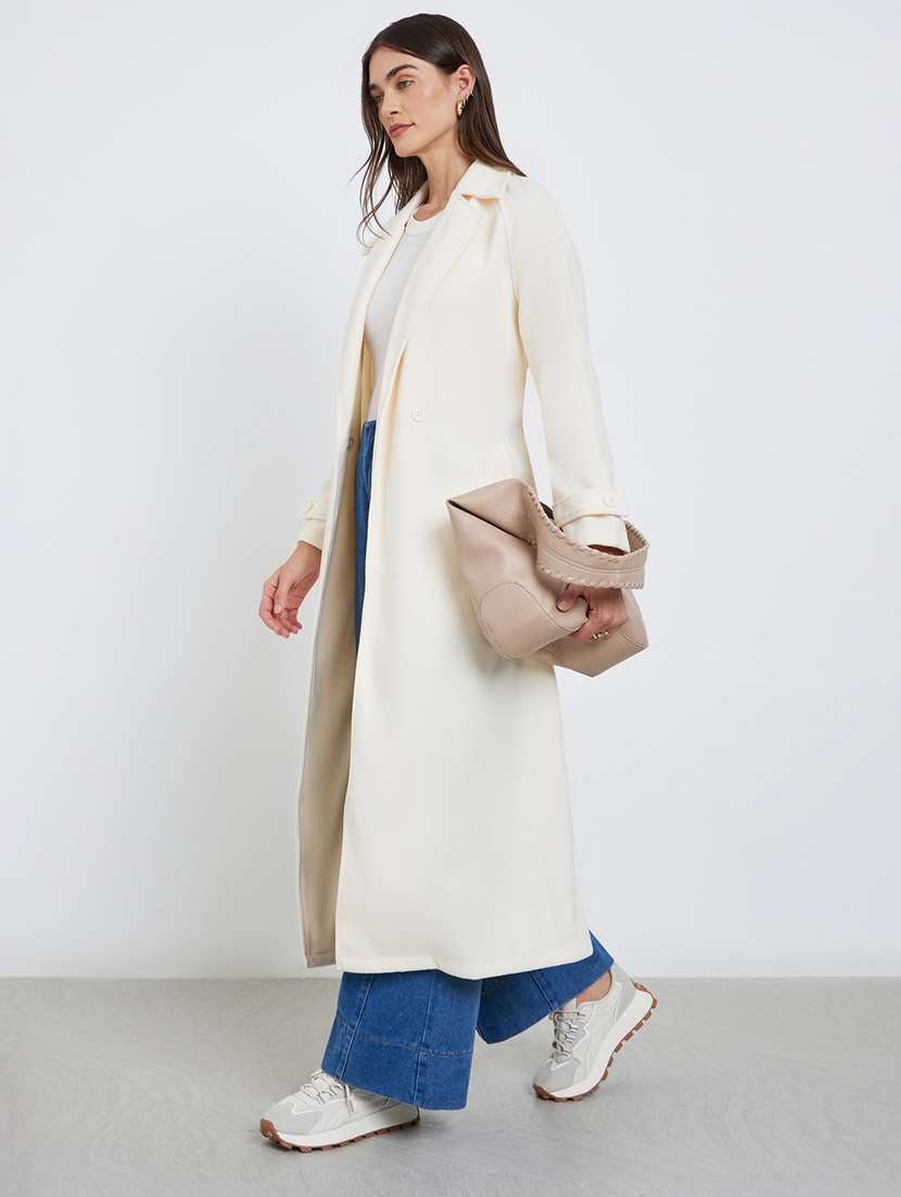 women solid long sleeve trench coat