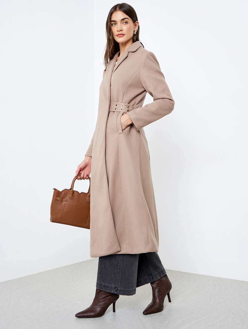 women solid long sleeve trench coat