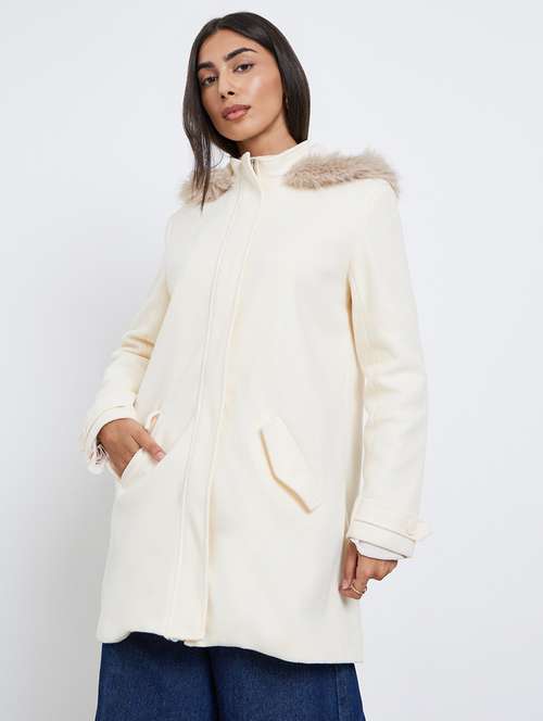 women solid long sleeve hooded trench coat - 22219974 -  Standard Image - 0