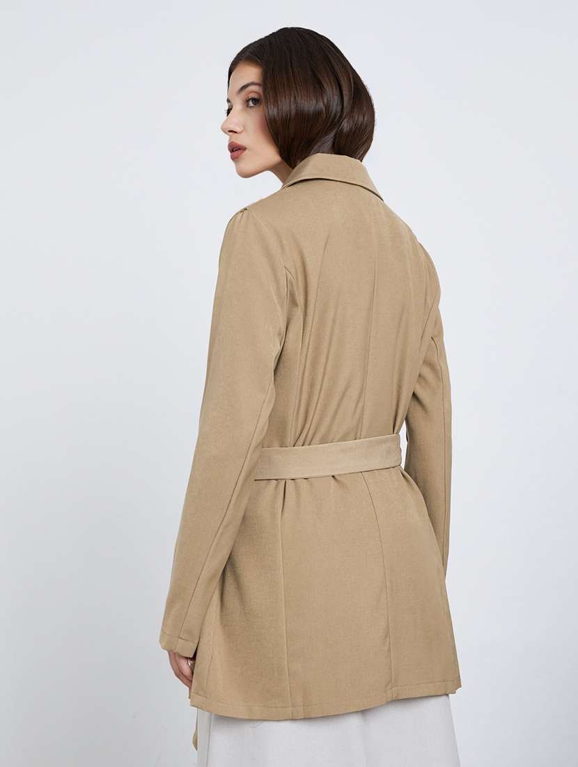 women solid lapel neck long sleeve regular jacket - 22219980 -  Standard Image - 2