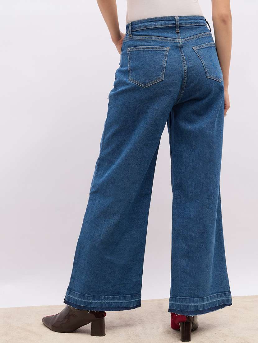 women solid mid rise wide leg jeans - 22220002 -  Standard Image - 2