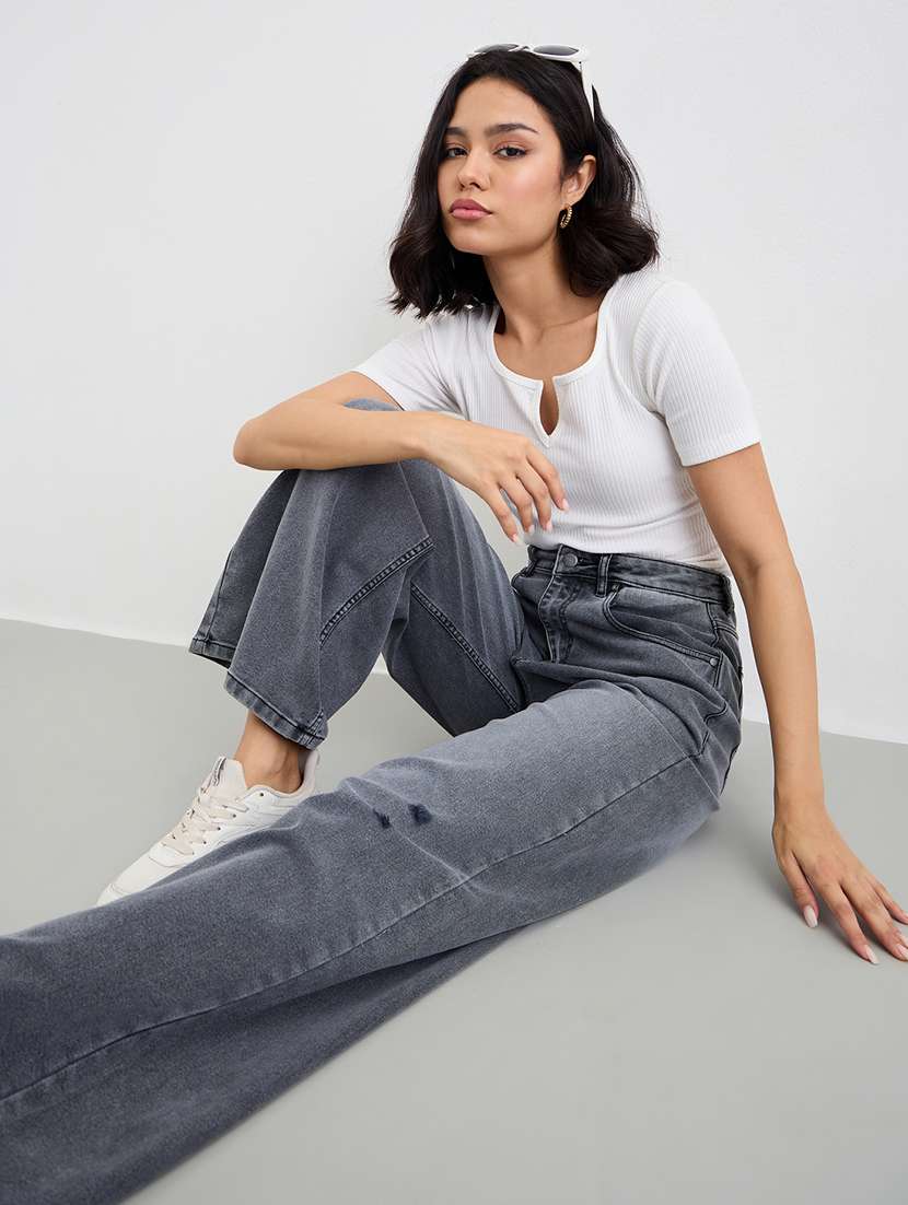 women distressed high rise wide leg jean - 22220004 -  Standard Image - 2