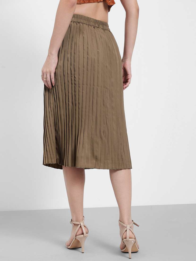 women solid high rise pleated skirt - 22220006 -  Standard Image - 2