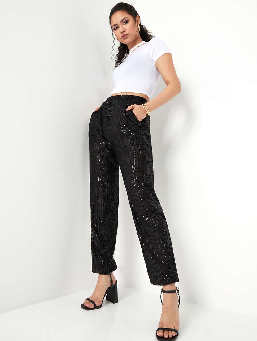 women sequined high rise straight trouser - 22220008 -  Standard Image - 2