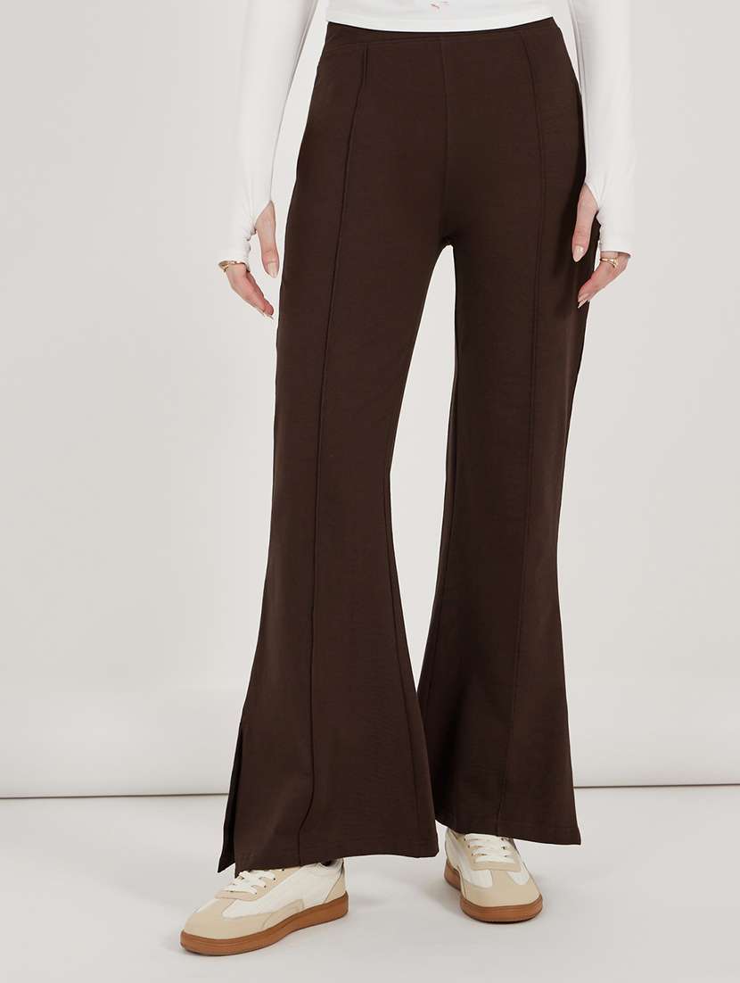 women solid high rise bootcut trouser
