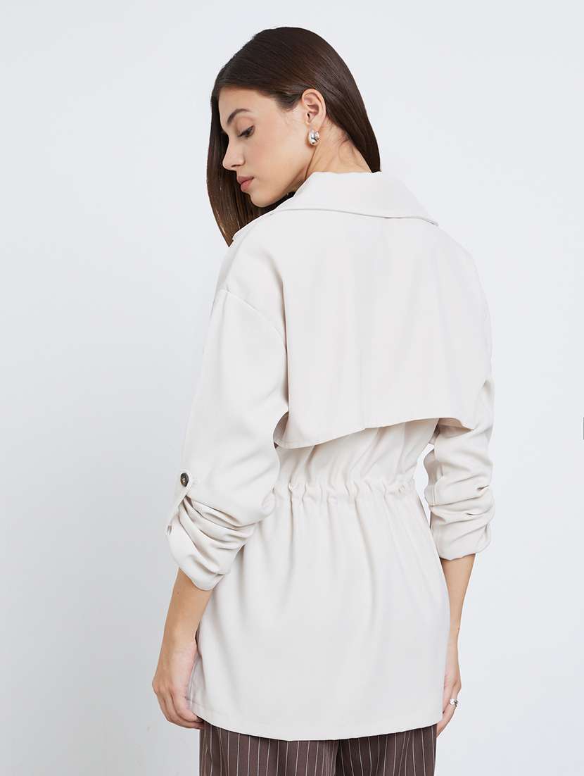 women solid lapel neck long sleeve oversized jacket - 22220017 -  Standard Image - 2