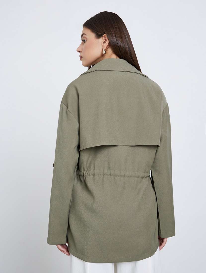 women solid lapel neck long sleeve oversozed jacket - 22220018 -  Standard Image - 2