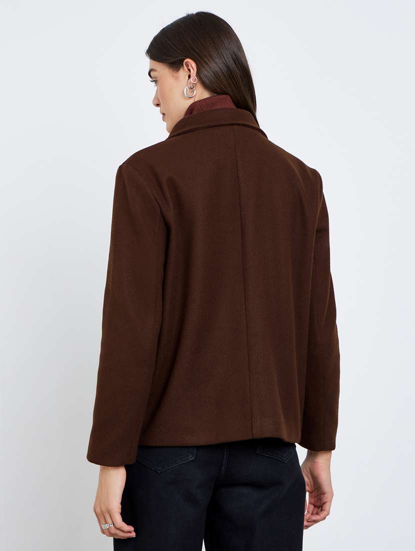 women solid lapel neck long sleeve double breasted jacket - 22220019 -  Standard Image - 2