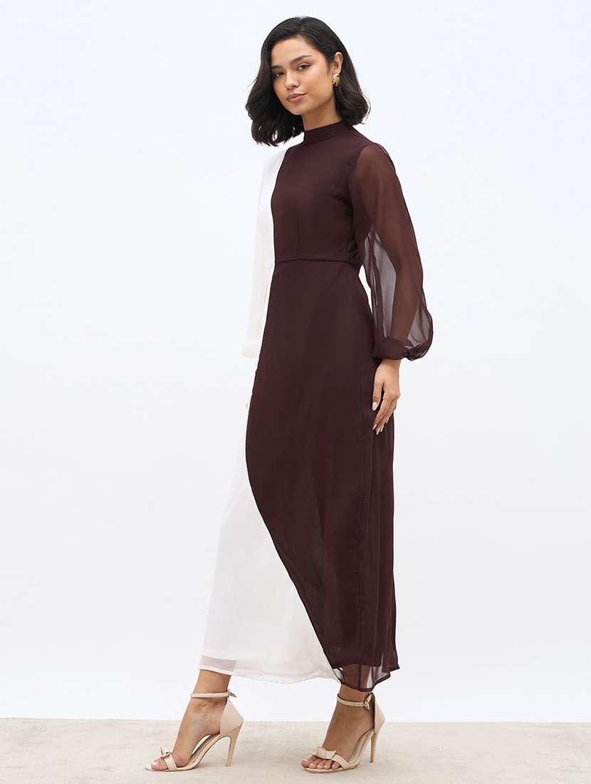 women color blocked puff sleeve  a-line dress - 22220034 -  Standard Image - 2