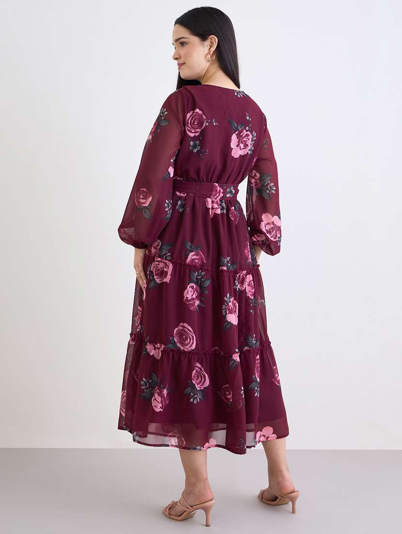 women floral print puff sleeve tiered dress - 22220035 -  Standard Image - 2