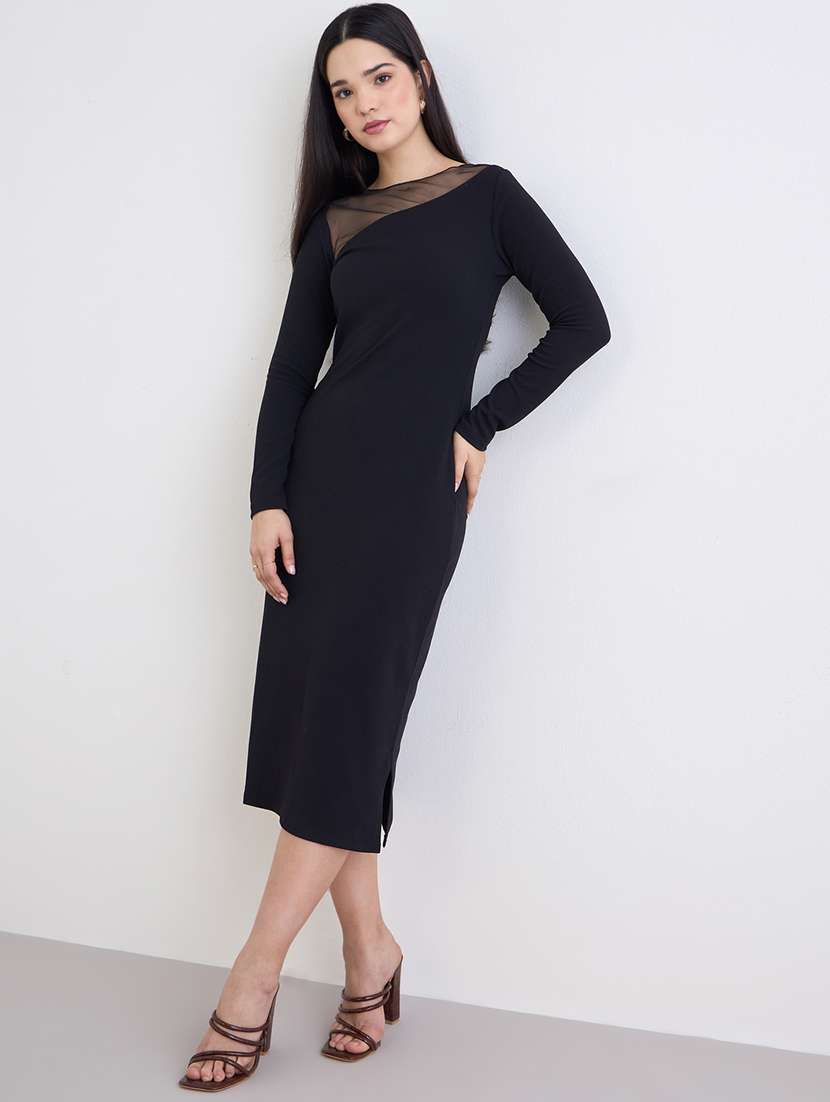 women solid long sleeve bodycon dress - 22220041 -  Standard Image - 2