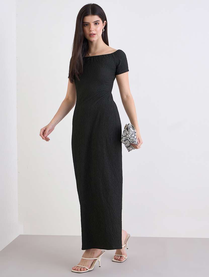 women solid off shoulder sheath dress
