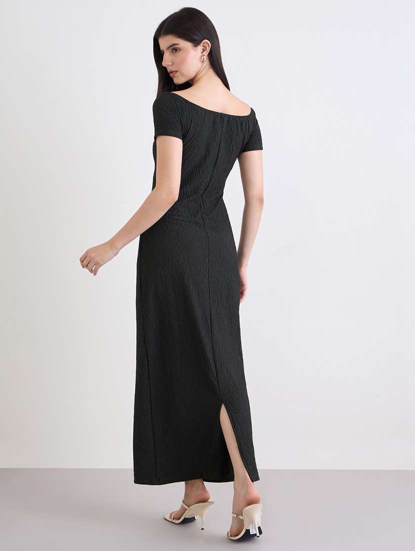 women solid off shoulder sheath dress - 22220042 -  Standard Image - 2