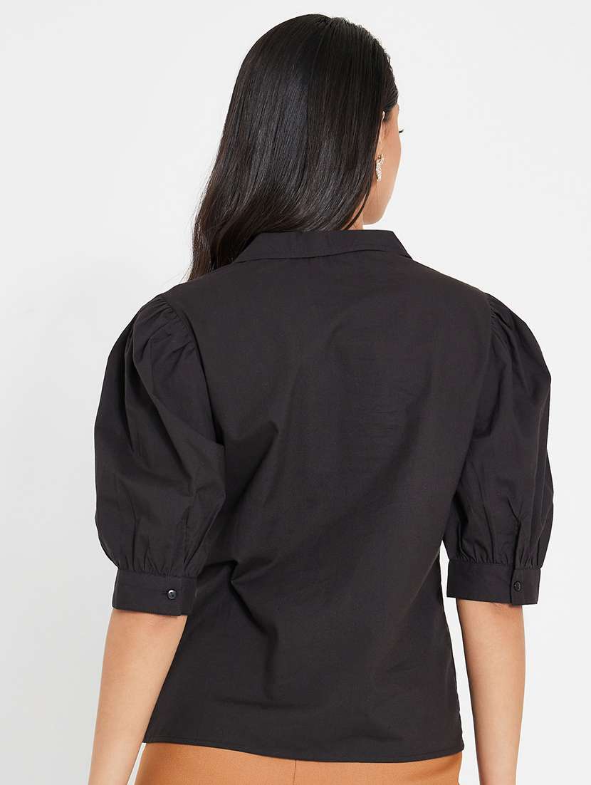 women black solid puff sleeve shirt - 22220049 -  Standard Image - 2