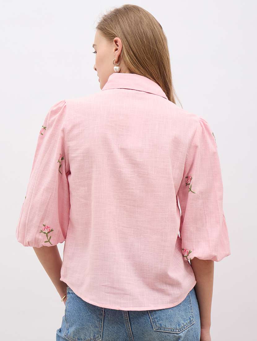 women embroidered collared puff sleeve shirt - 22220053 -  Standard Image - 2