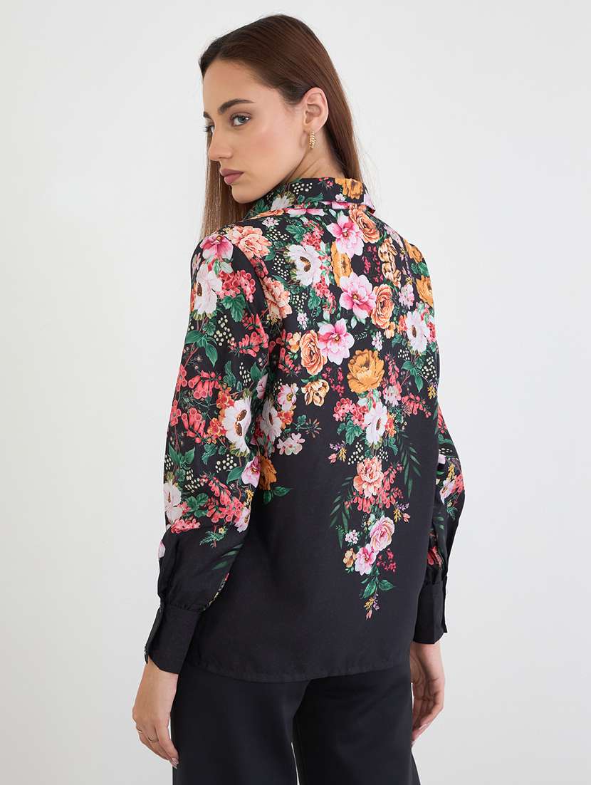 women floral print collared long sleeve shirt - 22220059 -  Standard Image - 2