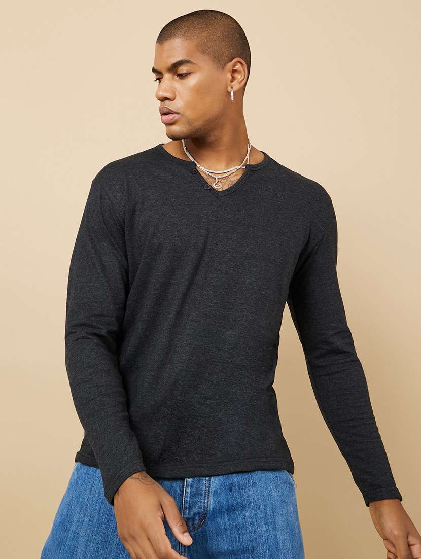 men solid long sleeve regular fit t-shirt