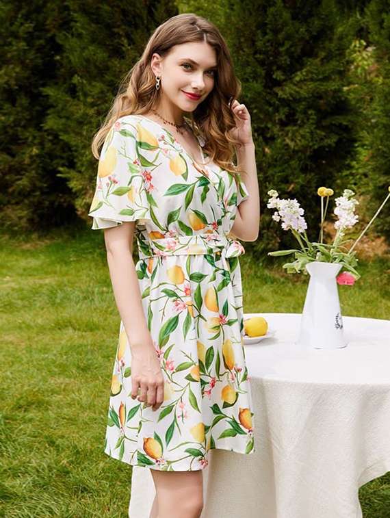 women floral print flared sleeve a-line dress - 22220084 -  Standard Image - 2