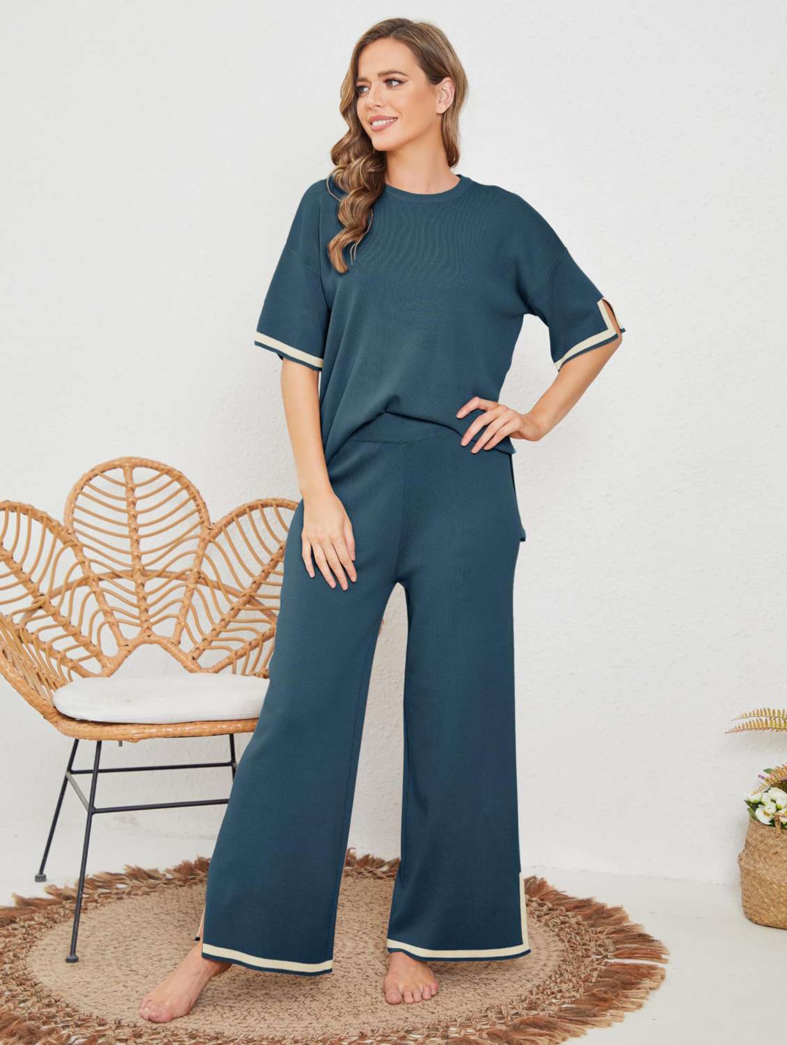 women solid top and trouser co-ord set