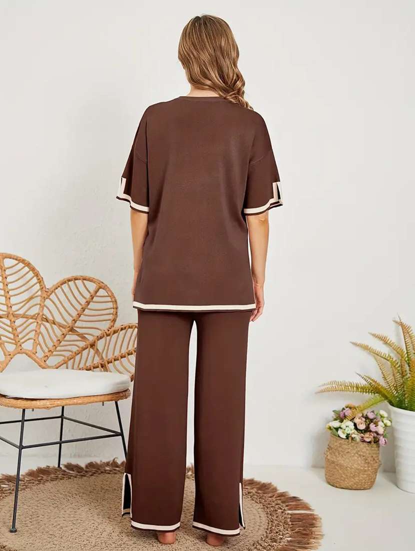 women solid top and trouser co-ord set - 22220115 -  Standard Image - 2