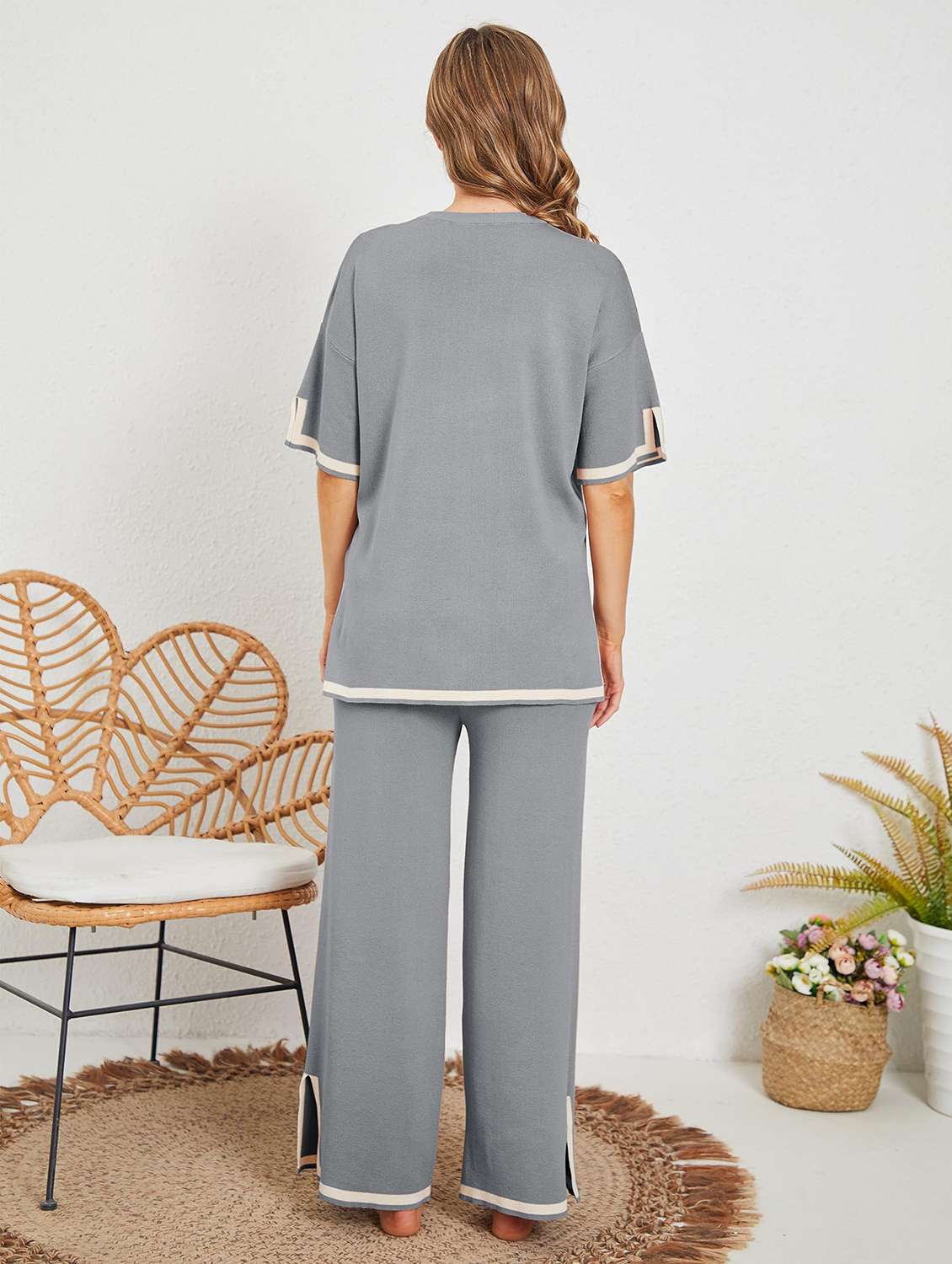 women solid top and trouser co-ord set - 22220116 -  Standard Image - 2