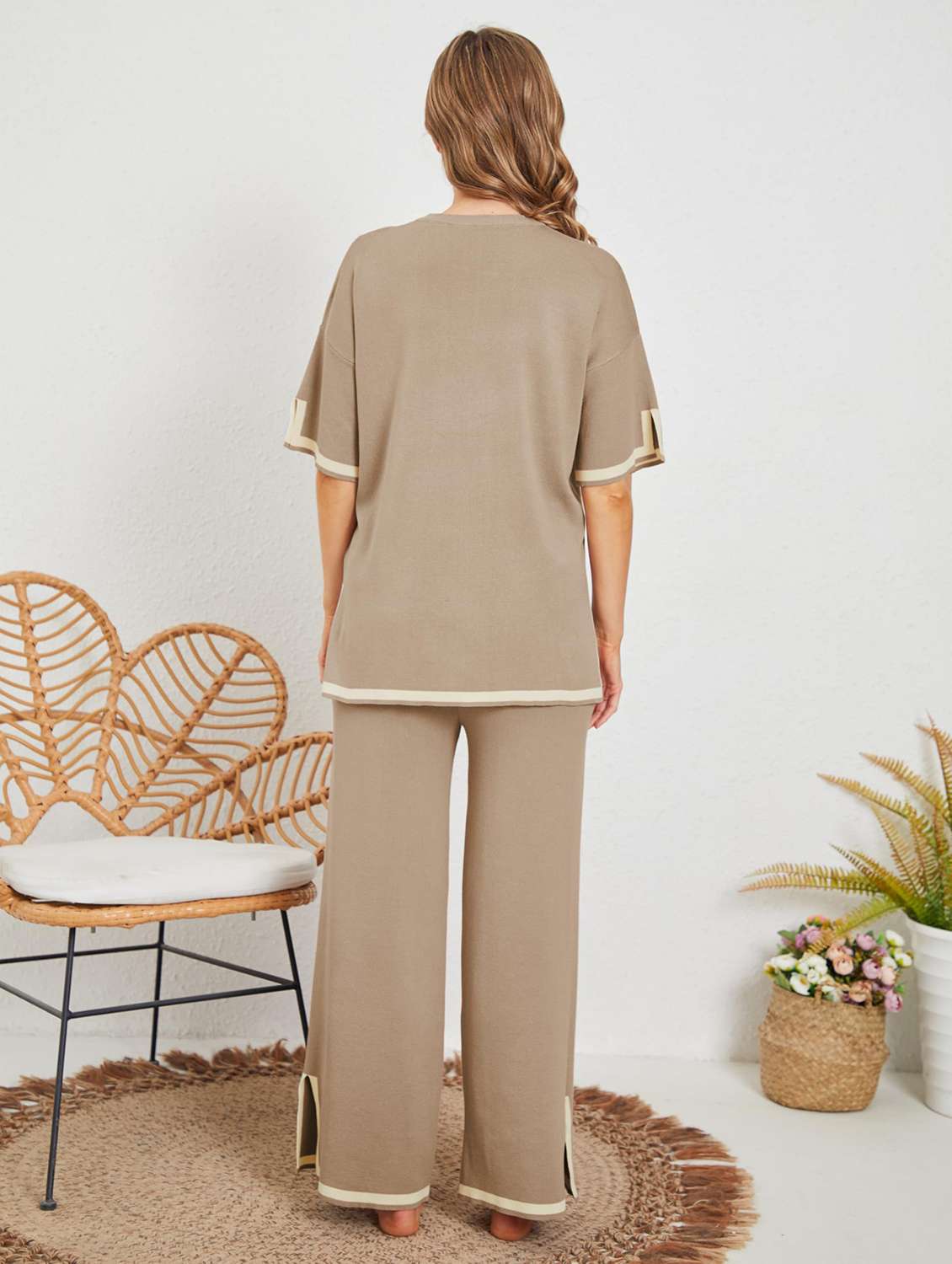 women solid top and trouser co-ord set - 22220117 -  Standard Image - 2