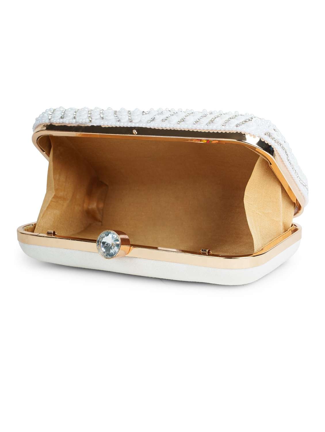 women embellished white clutch with detachable strap - 22220127 -  Standard Image - 2