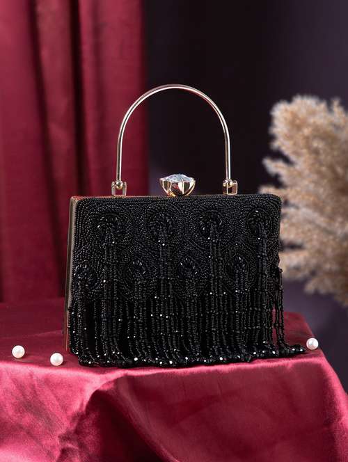women black embellished velvet box clutch with handle - 22220129 -  Standard Image - 0