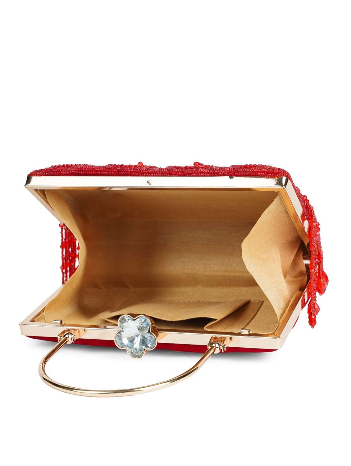 red embellished velvet box clutch with handle - 22220130 -  Standard Image - 2