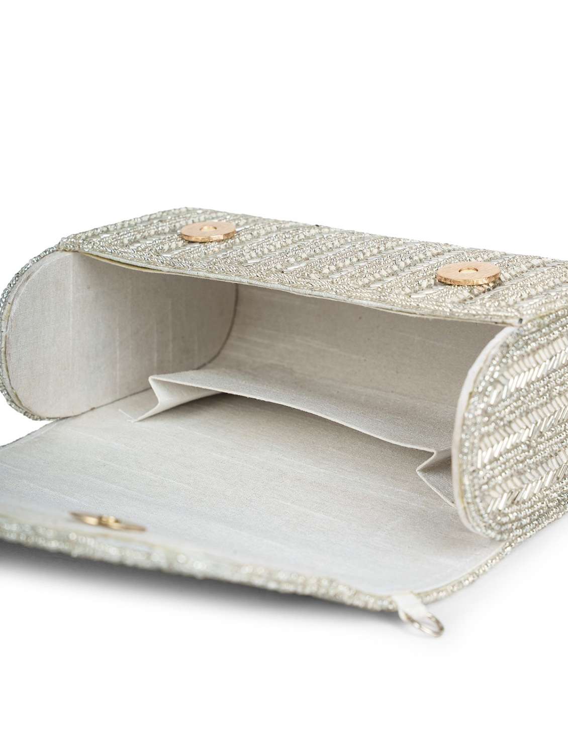 women silver embellished fold over clutch - 22220132 -  Standard Image - 2