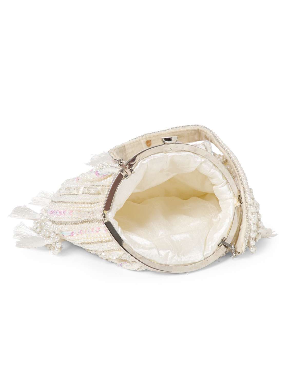 women embellished cream velvet clutch with tassels - 22220135 -  Standard Image - 2