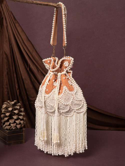embroidered pearl velvet potli with tassels - 22220144 -  Standard Image - 0