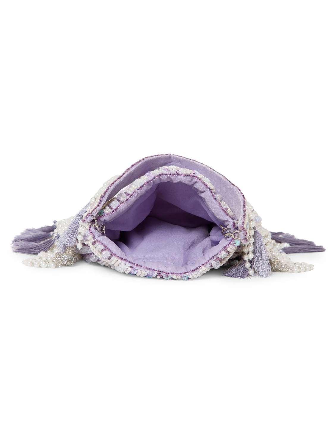 lavender velvet embroidered potli with tassels - 22220148 -  Standard Image - 2