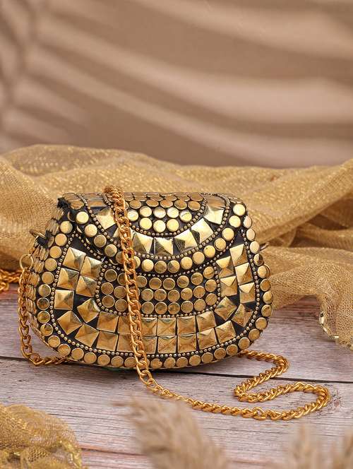 gold embellished metal box clutch - 22220149 -  Standard Image - 0