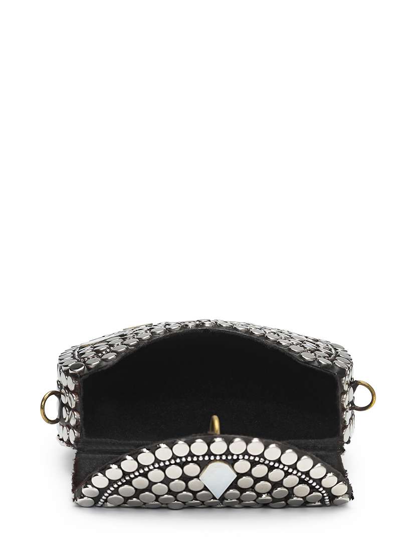 embellished silver metal clutch with chain strap - 22220151 -  Standard Image - 2